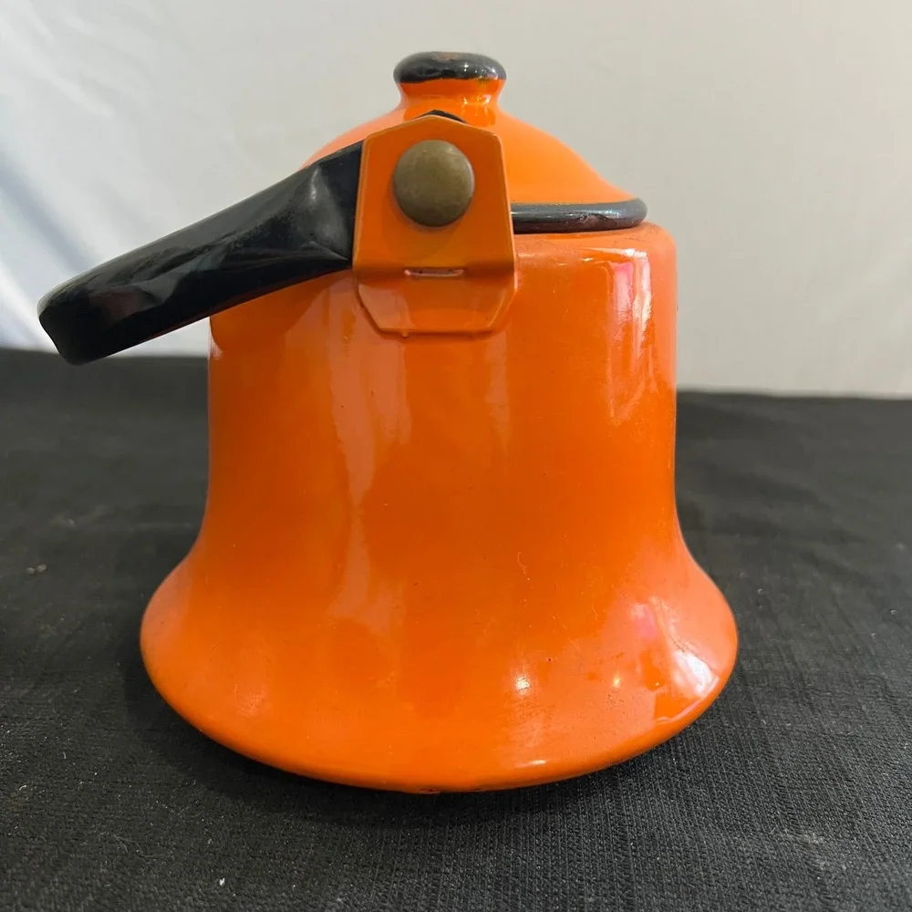 Vintage JCP Japan Orange Enamel‎ Tea Kettle Mid Century Modern Retro Bell Bottom